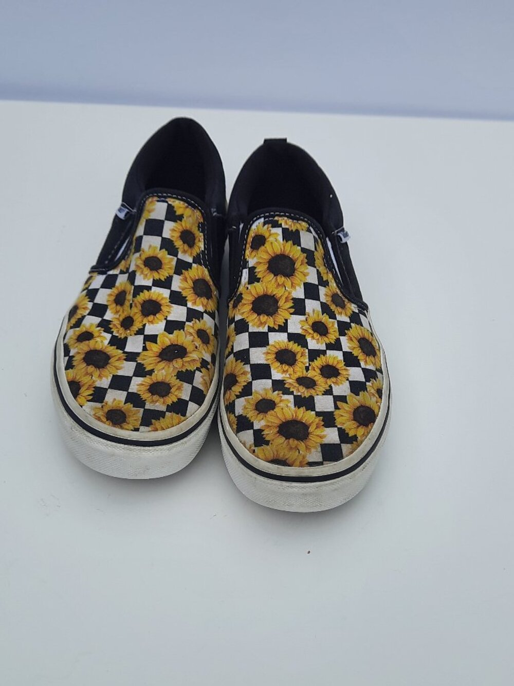 WOMEN'S VANS ASHER CHECKER SUNFLOWERS SKATE Slip On SHOES SIZE 5.5